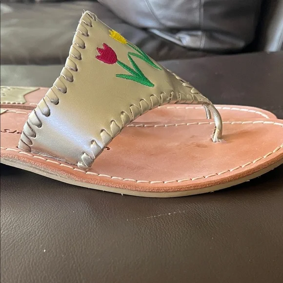 Jack Rogers Silver Slide Sandals with Colorful Embroidery - Picture 4 of 7